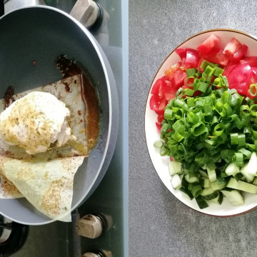 Запеченая куриная грудка с салатом из свежих овощей.